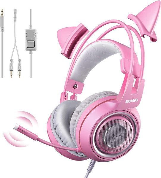 SOMIC G951S - 3.5mm Wired Over-Ear Pink Gaming Headset