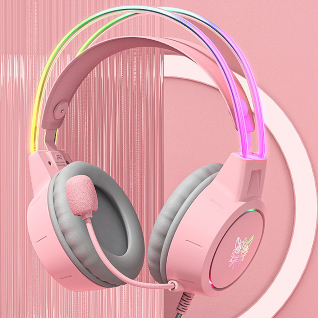 Pink Headsets Computer Pink Gaming Headset 🎧 RGB Lights - Cat Ear Headphones | Pink Gaming