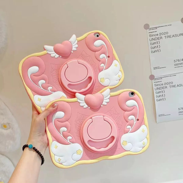 Wings and Heart Silicone Cartoon 360-degree Bracket iPad Protective Cover