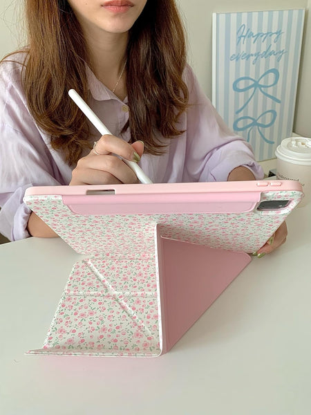 Pink Floral Protective iPad Case and Pen Slot