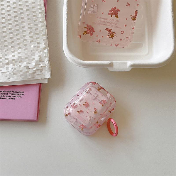Pink Floral Cat AirPods Protective Case