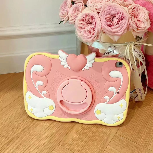 Wings and Heart Silicone Cartoon 360-degree Bracket iPad Protective Cover