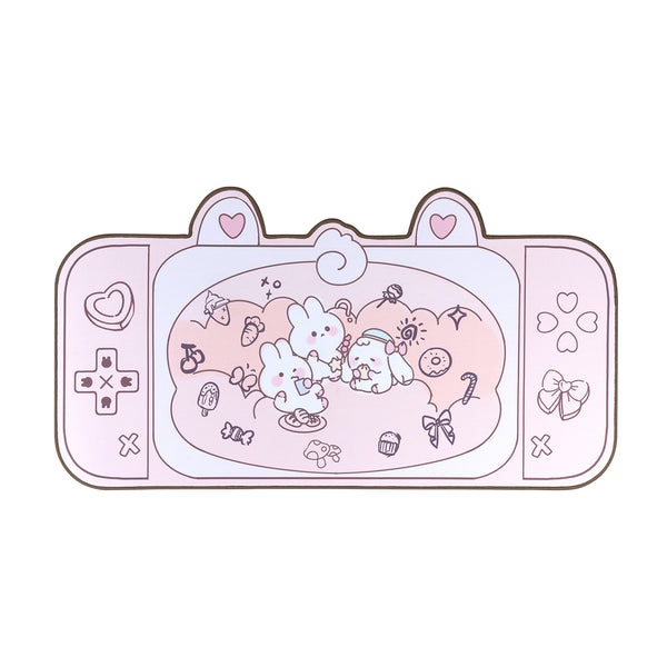 Pink Peach Rabbits Picnic - Mouse Pad
