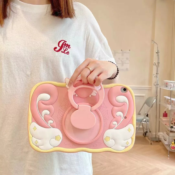 Wings and Heart Silicone Cartoon 360-degree Bracket iPad Protective Cover