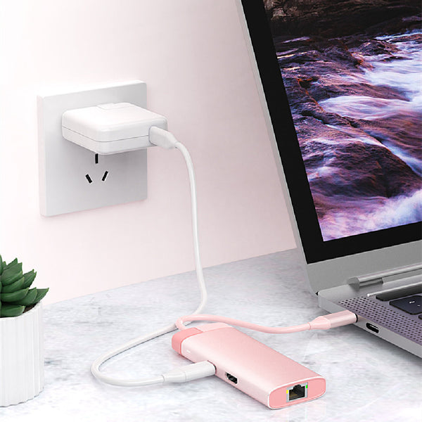 Pink Multi-function 6-in-1 Docking Station (Hub)