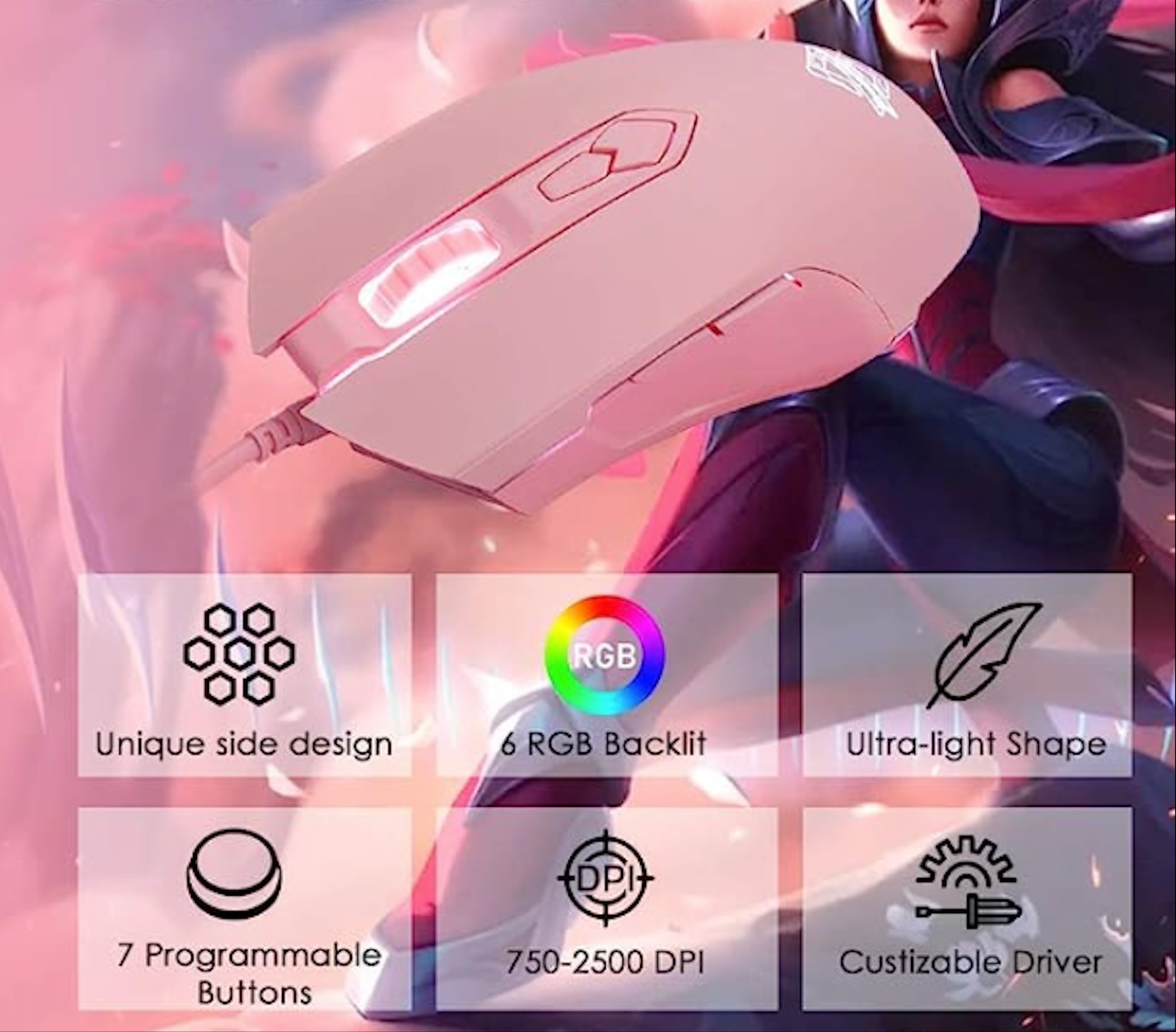 Pink Wire Mouse Design Pink Gaming Mouse ๐ Pink Wired Mouse | Pink Gaming