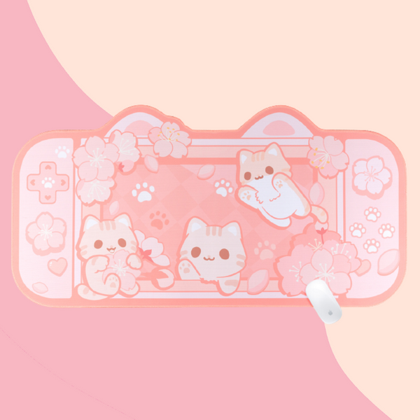 Cherry Blossom Cats - Large and Small Mouse Pads