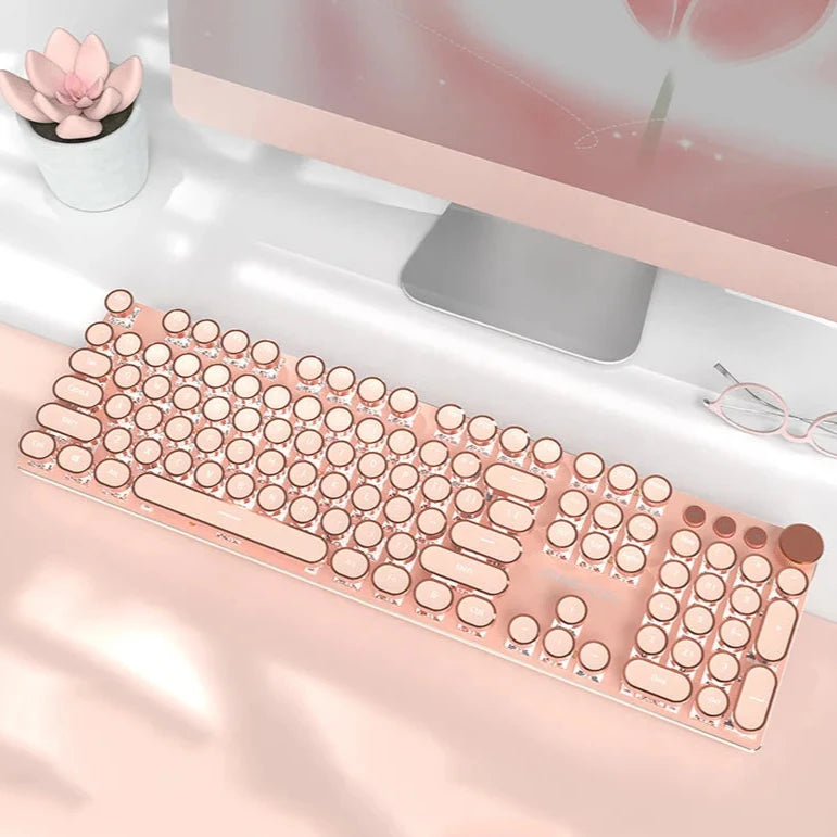 V20 Teclado Mecánico Inalámbrico Tri-Mode Estilo Steampunk