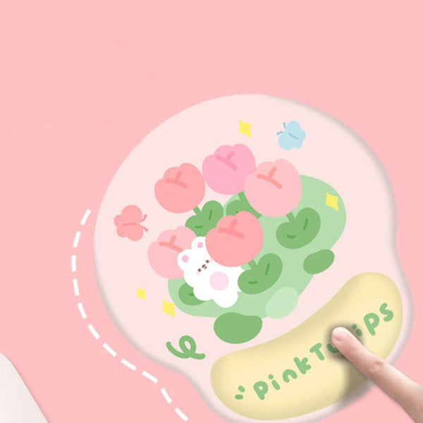 Tulip Bunny and Cute Cat Mouse Pad and Wrist Rest
