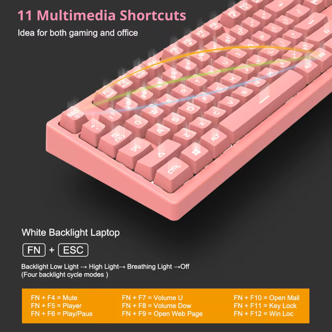 Pink Mechanical Feel Keyboard 💓 Membrane Keyboard | Pink Gaming