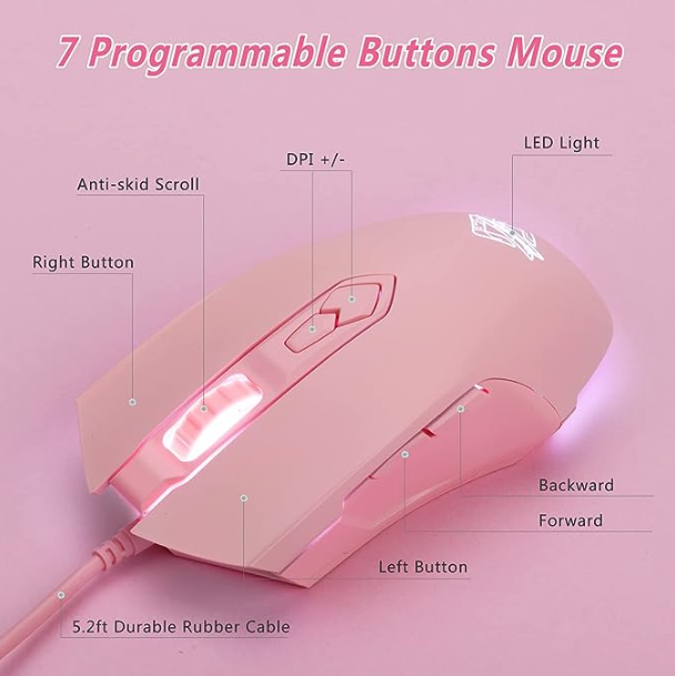 Pink Gaming Mouse 💓 Pink Wired Mouse | Pink Gaming