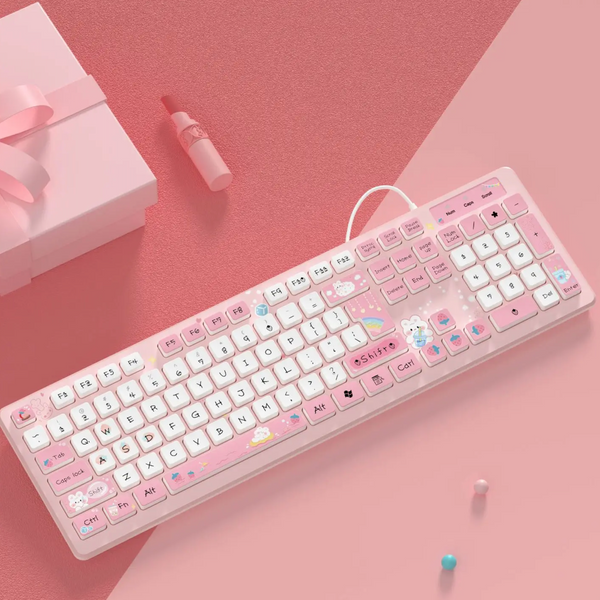 Milk Tea Cute Rabbit Wired/ Wireless Keyboard
