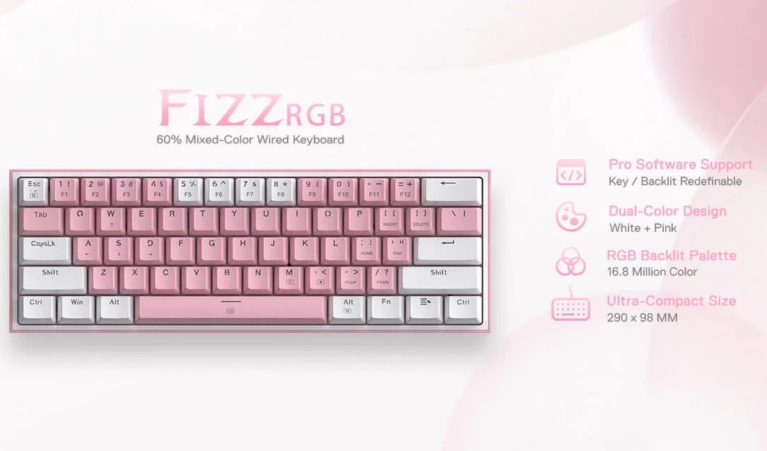 K617 RGB Light Pink & White Wired Mechanical Keyboard 💘 Pink Gaming