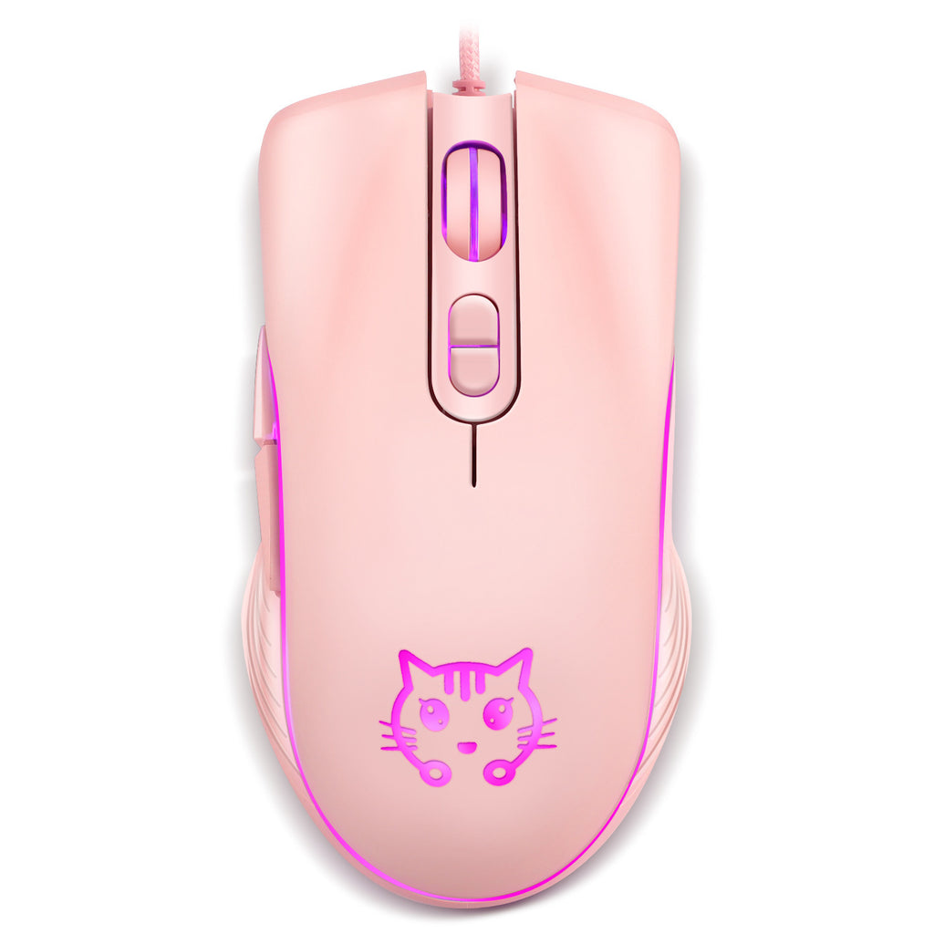 Pink Wire Mouse Design Pink Kitty ๐ Wired Photoelectric Sliding Mouse | Pink Gaming