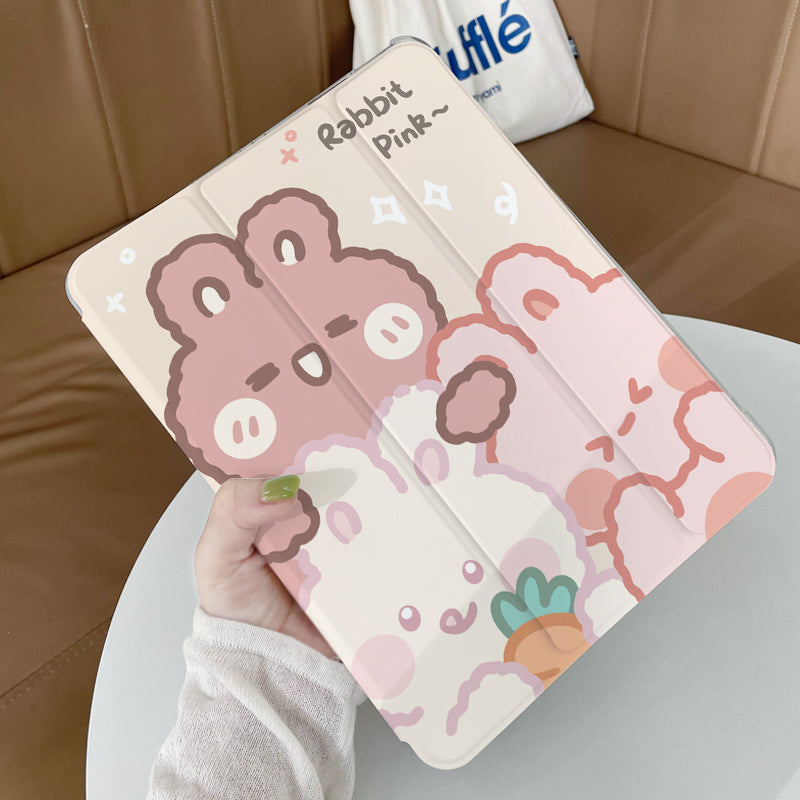 iPad Case - Cute Bear and Pink Rabbit