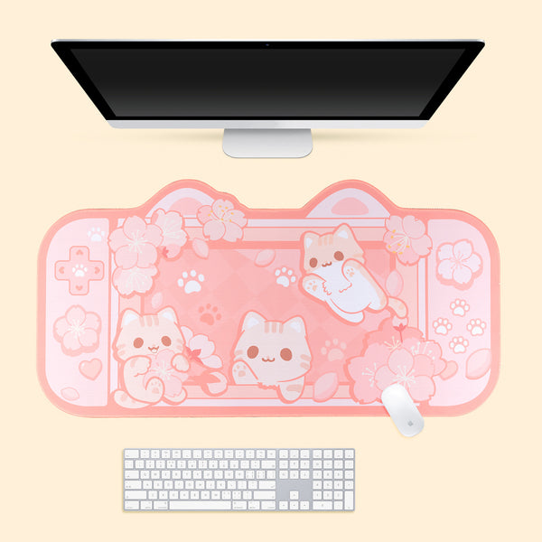 Cherry Blossom Cats - Large and Small Mouse Pads