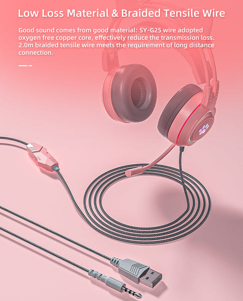 SYTO- G25 - Pink Cat Ears Headphones